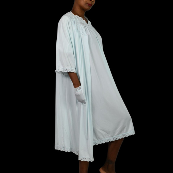 Vintage Shadowline Peignoir Set Blue Powder Chiffon Sheer Nylon Gown Robe XL - Picture 13 of 16